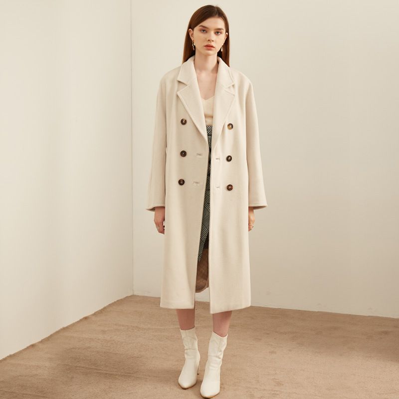Cashmere Woolen Coat Double-breasted Long Coat Women Warm Thickened