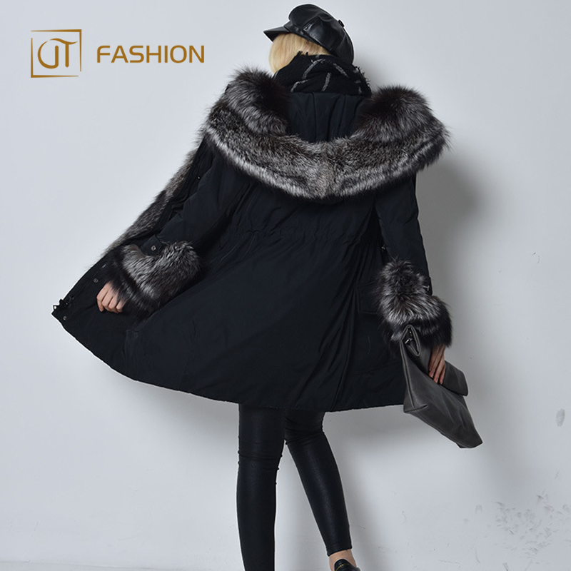 Warm winter jtfur fox fur White duck down hood women coat long down jacket