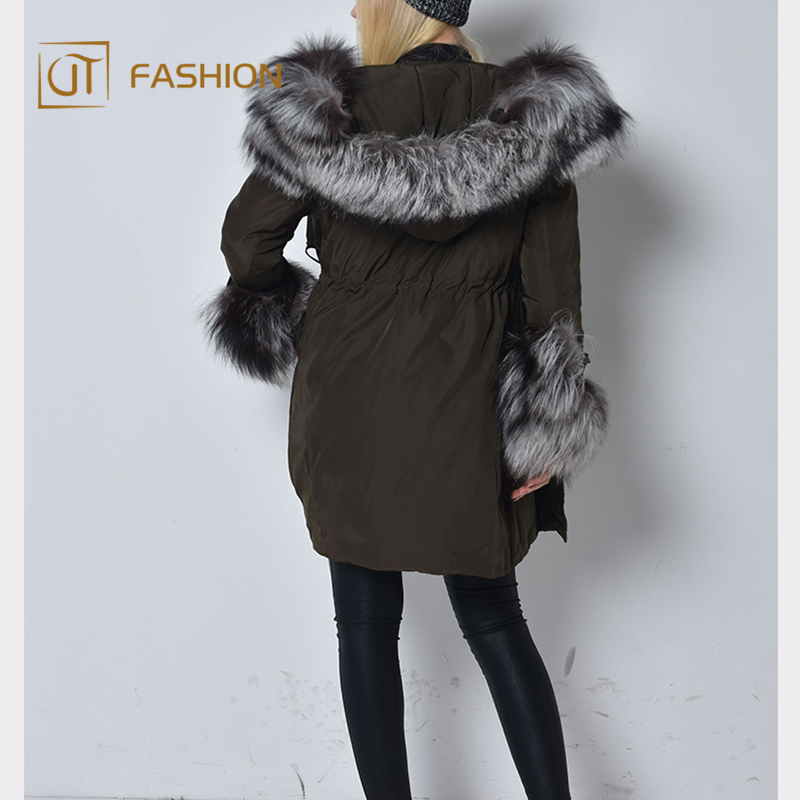 Warm winter jtfur fox fur White duck down hood women coat long down jacket