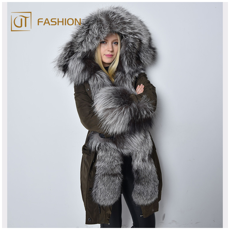 Warm winter jtfur fox fur White duck down hood women coat long down jacket