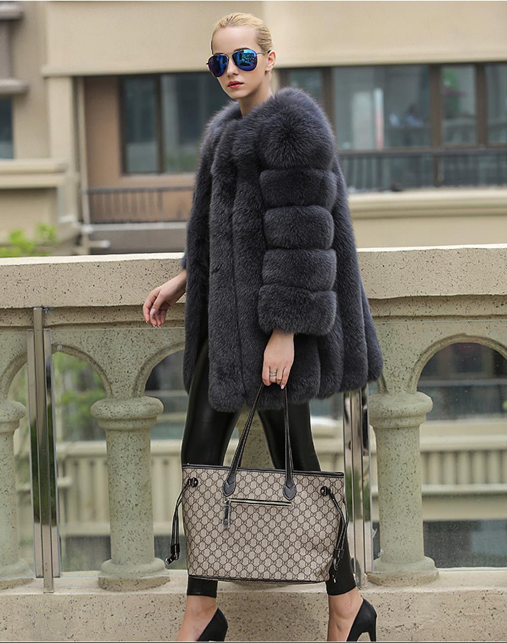 2021 Women Light Gray Long  Style Winter Jackets Real Fox Fur Coat