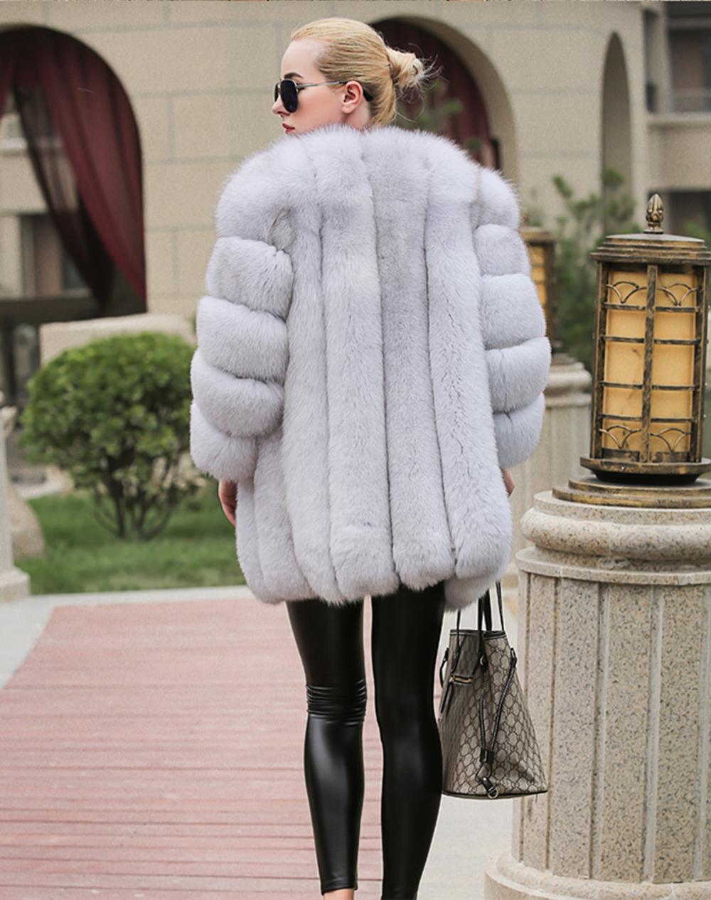 2021 Women Light Gray Long  Style Winter Jackets Real Fox Fur Coat