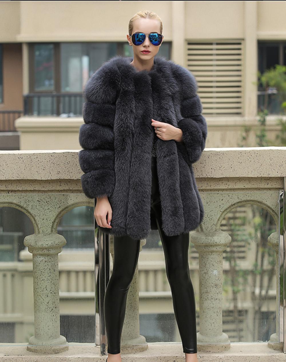 2021 Women Light Gray Long  Style Winter Jackets Real Fox Fur Coat