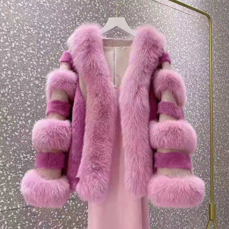 winter animal fur coat women fall clothes real mink fur ladies jackets with fox fur collar parka coa