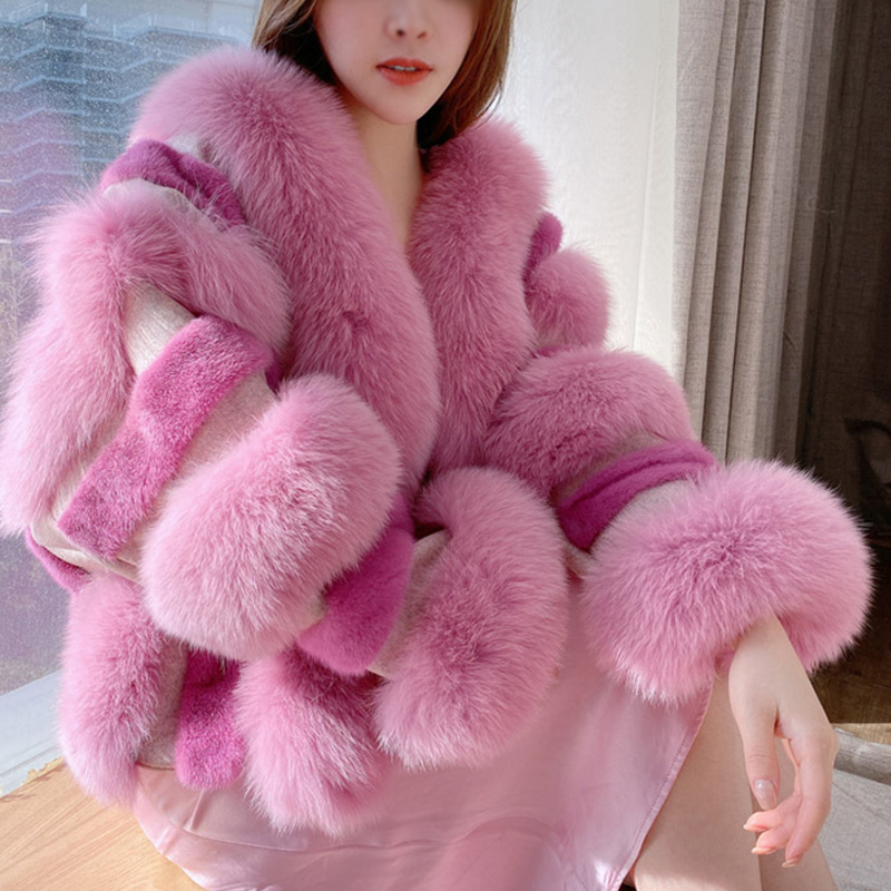 winter animal fur coat women fall clothes real mink fur ladies jackets with fox fur collar parka coa