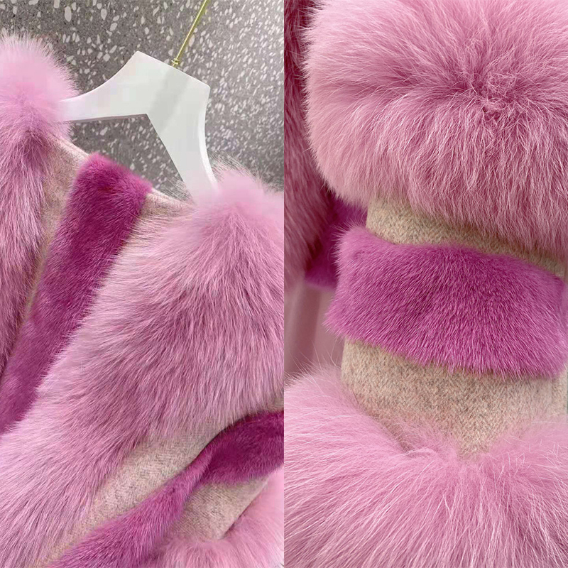 winter animal fur coat women fall clothes real mink fur ladies jackets with fox fur collar parka coa