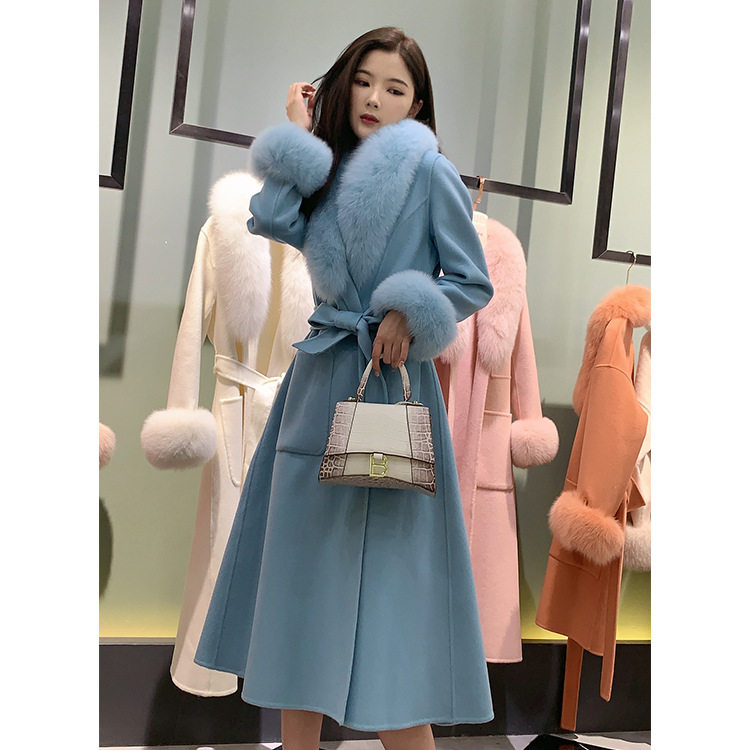 Trench Coat Women Double-Sided Fox Fur Coat Woolen Cashmere Coat Women's New Long Style Winter Cloth