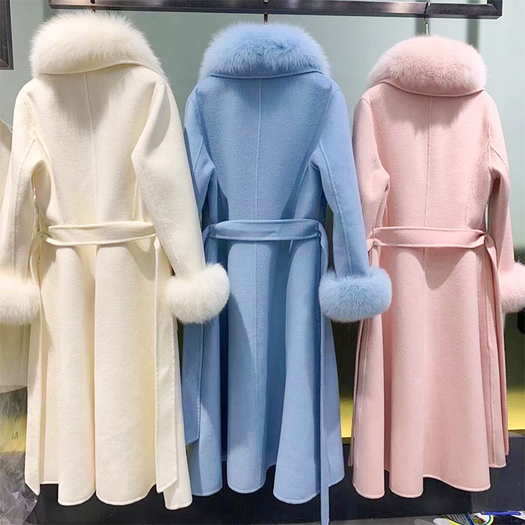 Trench Coat Women Double-Sided Fox Fur Coat Woolen Cashmere Coat Women's New Long Style Winter Cloth