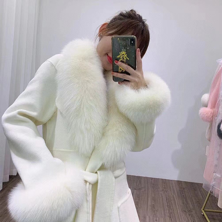 Trench Coat Women Double-Sided Fox Fur Coat Woolen Cashmere Coat Women's New Long Style Winter Cloth