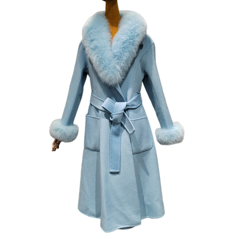 High-End Double-Sided Cashmere Coat Women's Long Elegant Slim Real Fox Fur Coat