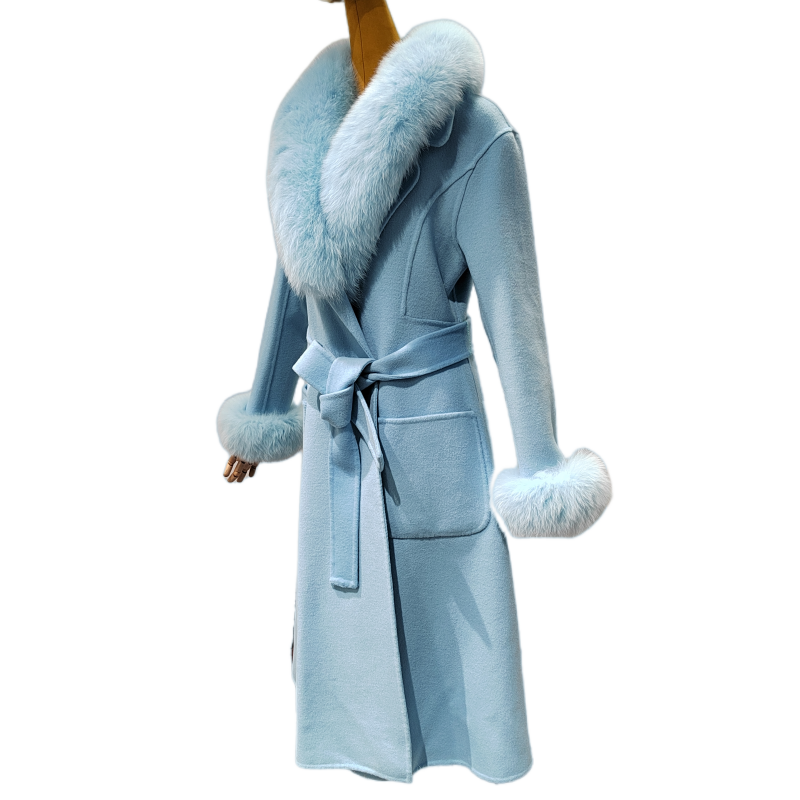 High-End Double-Sided Cashmere Coat Women's Long Elegant Slim Real Fox Fur Coat