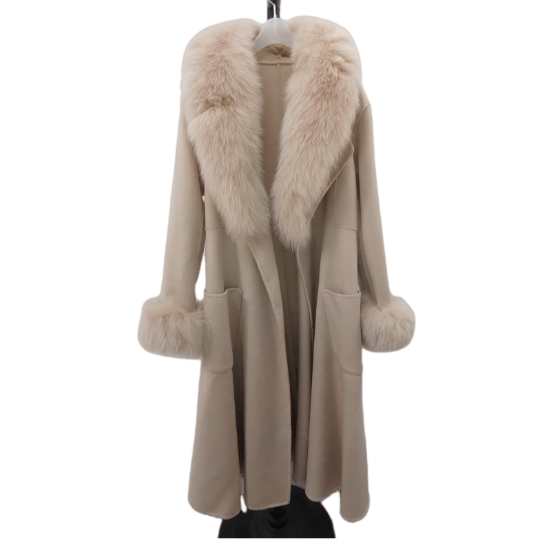 High-End Double-Sided Cashmere Coat Women's Long Elegant Slim Real Fox Fur Coat