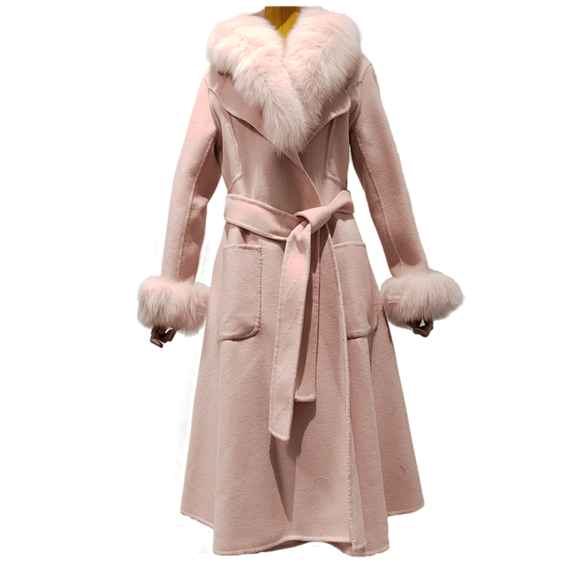 High-End Double-Sided Cashmere Coat Women's Long Elegant Slim Real Fox Fur Coat