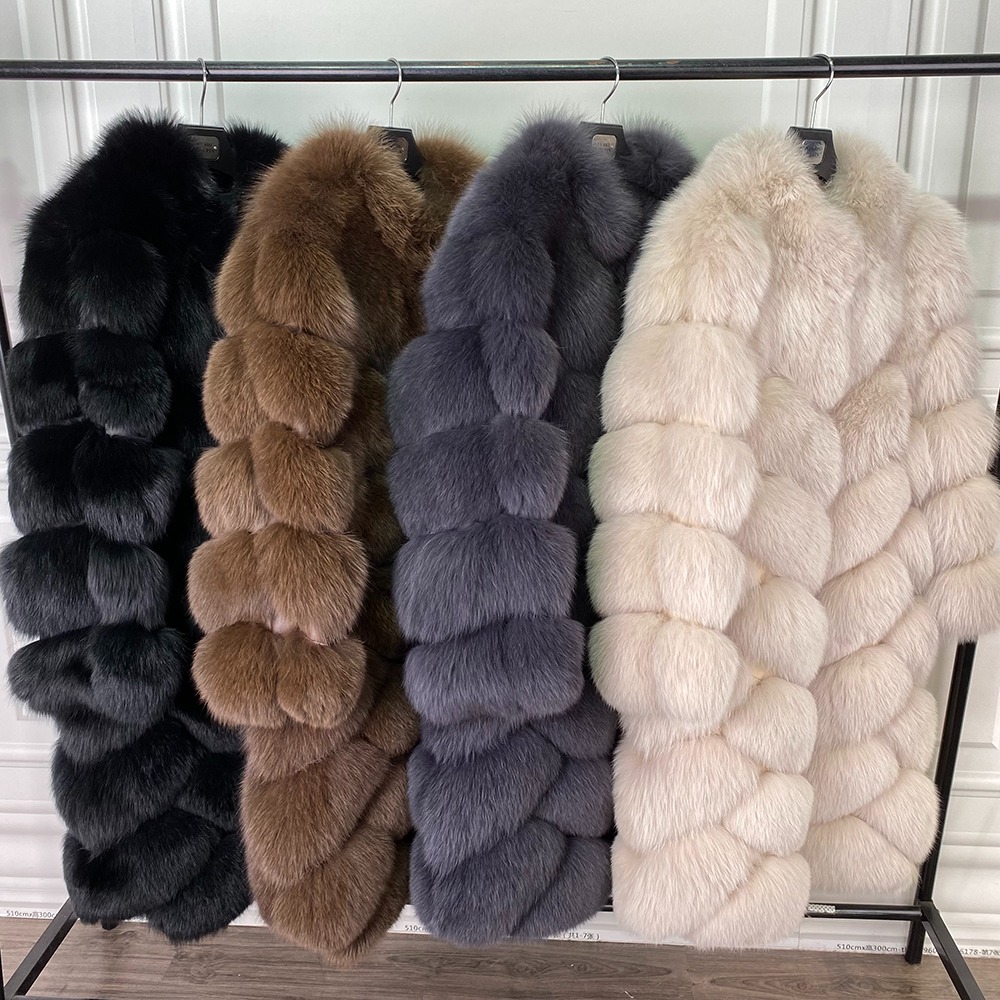 Winter Warm Elegant Women Stand Collar Long Fur Coat Ladies Real Fox Fur Jacket Outerwear