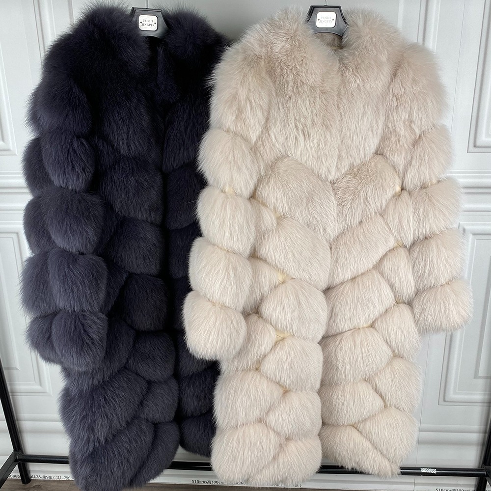 Winter Warm Elegant Women Stand Collar Long Fur Coat Ladies Real Fox Fur Jacket Outerwear