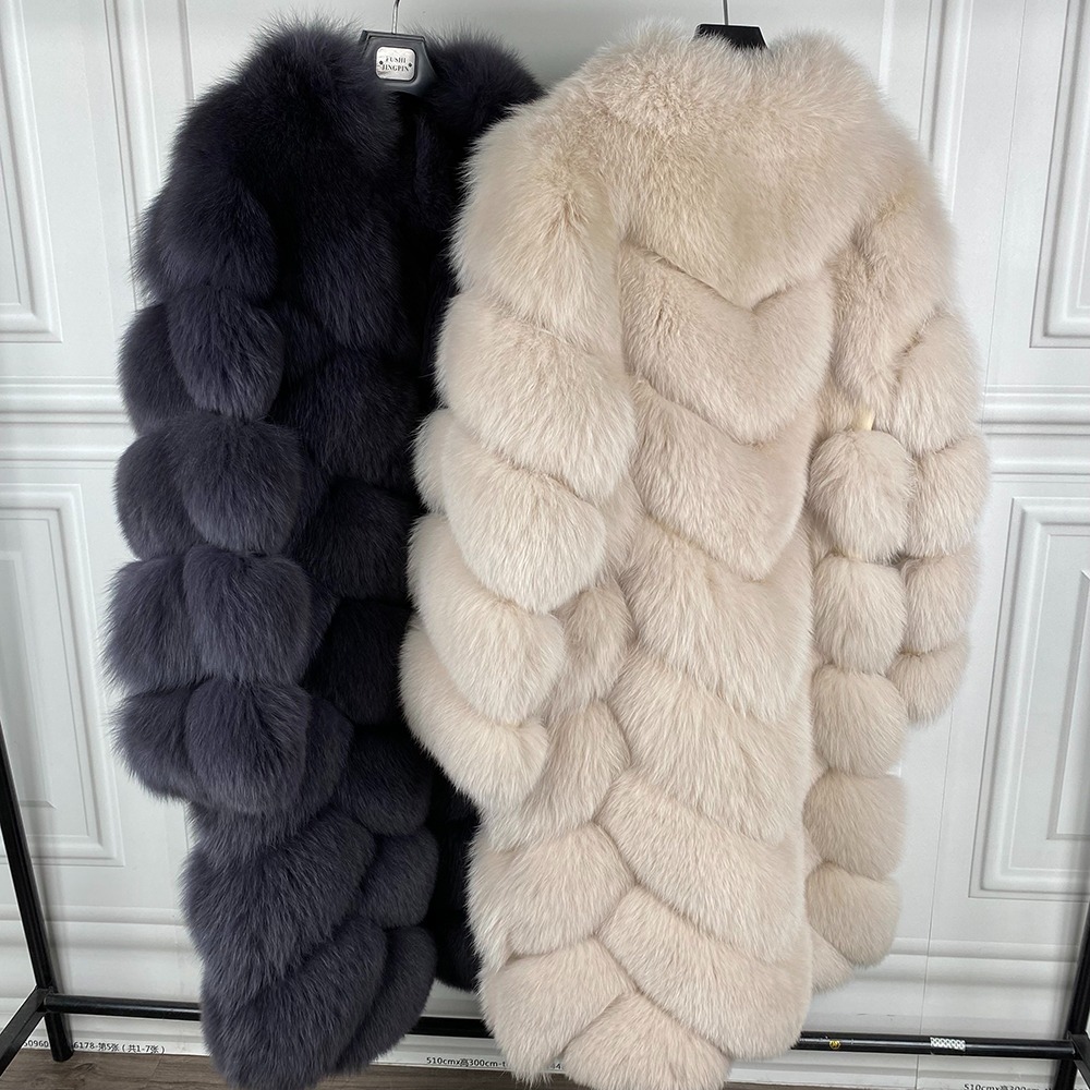 Winter Warm Elegant Women Stand Collar Long Fur Coat Ladies Real Fox Fur Jacket Outerwear