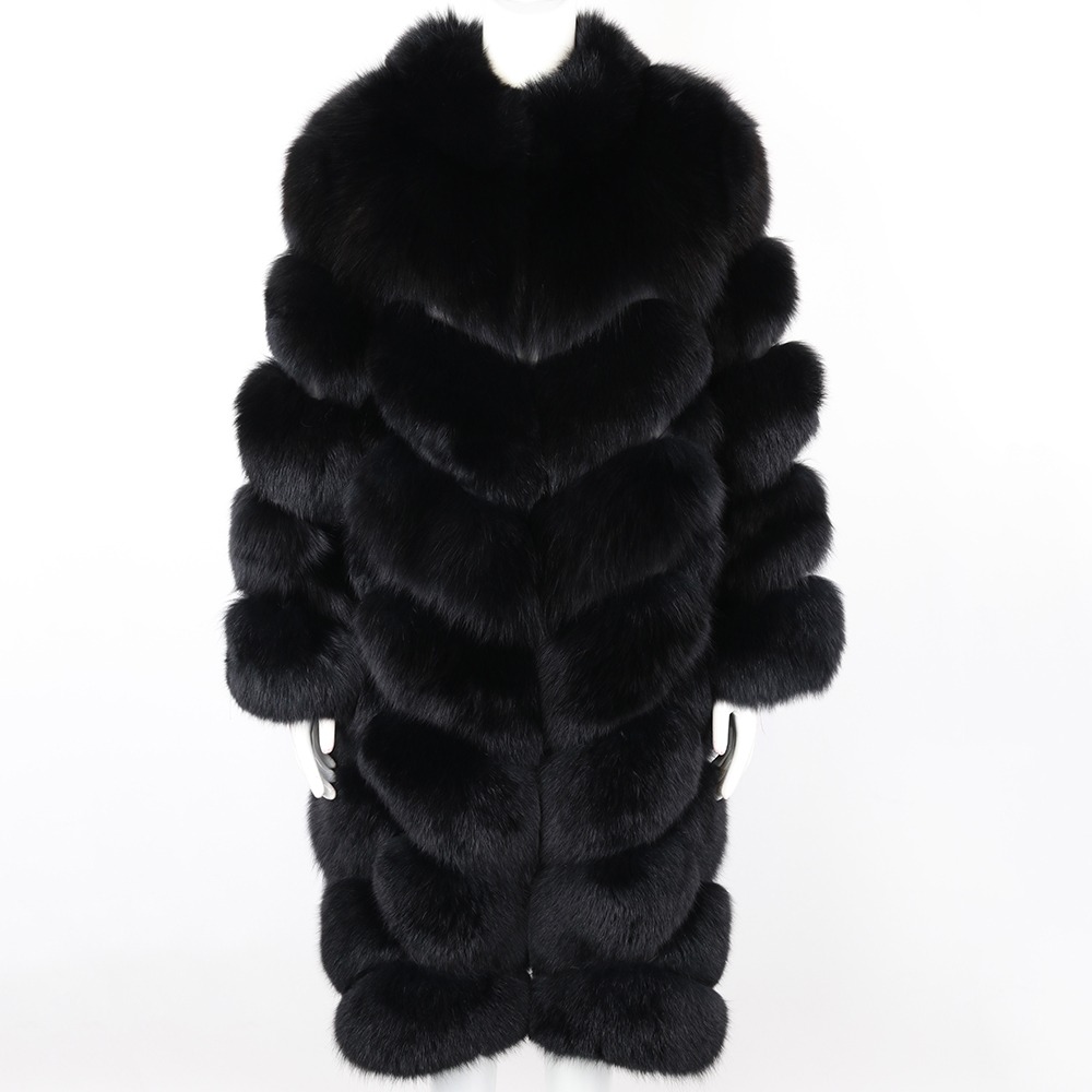 Winter Warm Elegant Women Stand Collar Long Fur Coat Ladies Real Fox Fur Jacket Outerwear