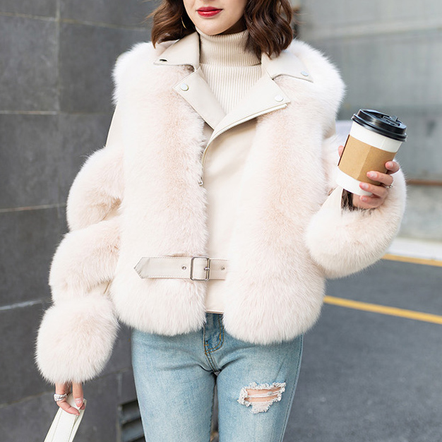 New Arrival Women's Fashion Fox Fur Coats Real Full Pelt Fox Fur Outerwear Genuine Sheepskin Natural