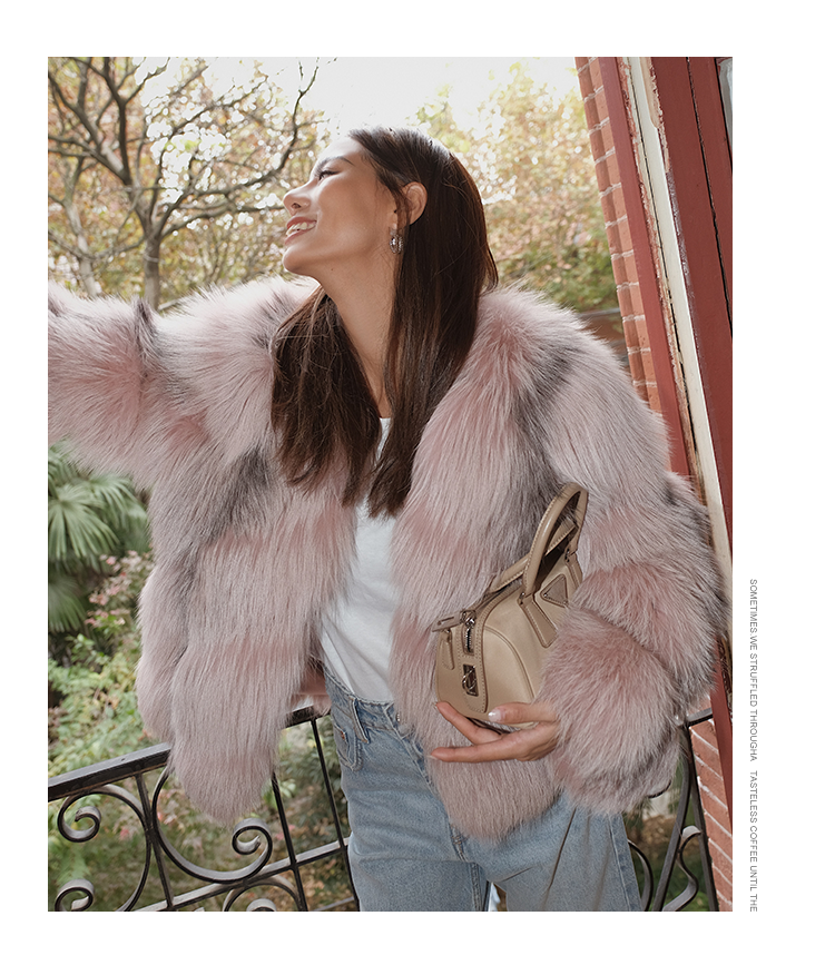 Fur Lady Collection Free Logo OEM Europe Style Long V Neck Real Fox Fur Coat Women  female Vintage m