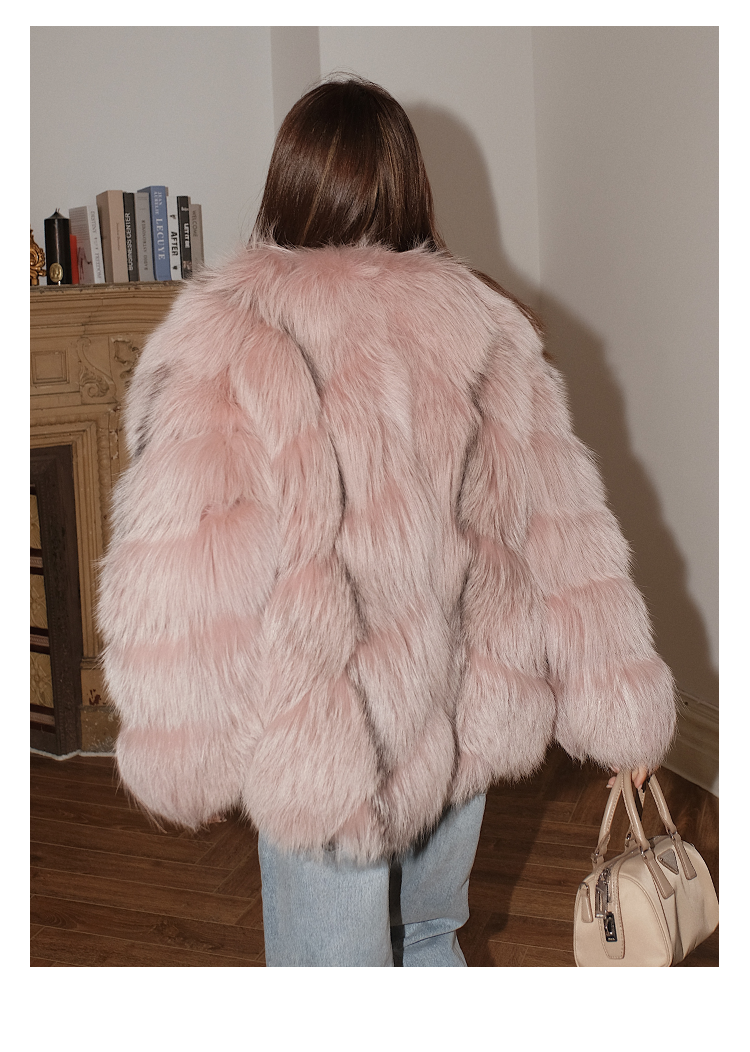 Fur Lady Collection Free Logo OEM Europe Style Long V Neck Real Fox Fur Coat Women  female Vintage m
