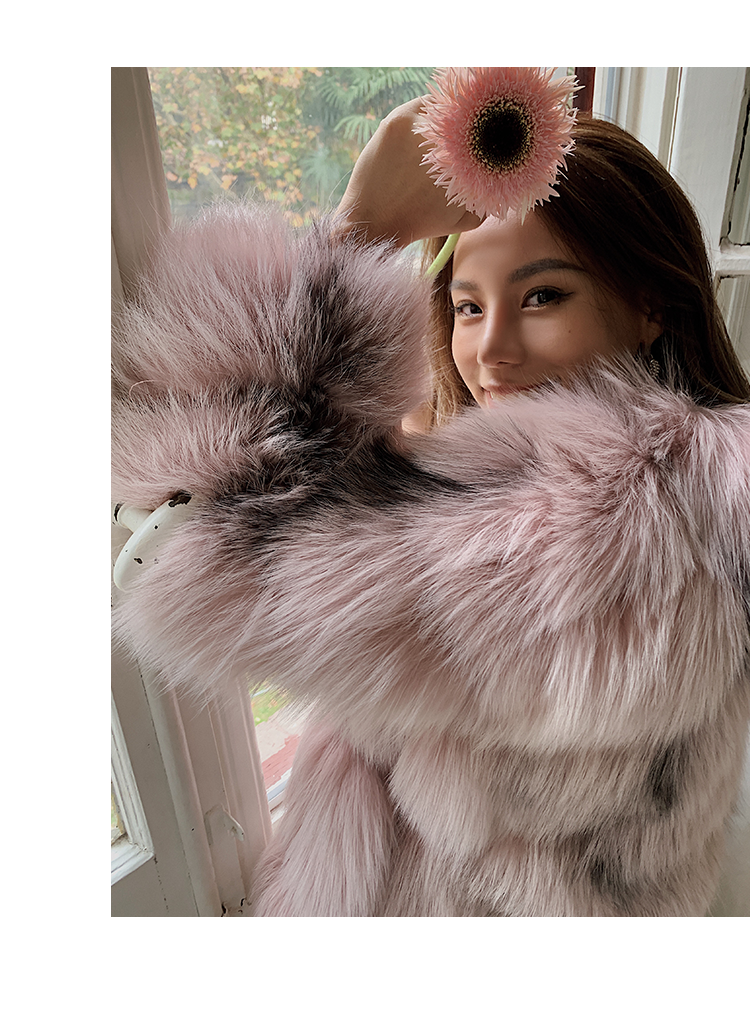 Fur Lady Collection Free Logo OEM Europe Style Long V Neck Real Fox Fur Coat Women  female Vintage m