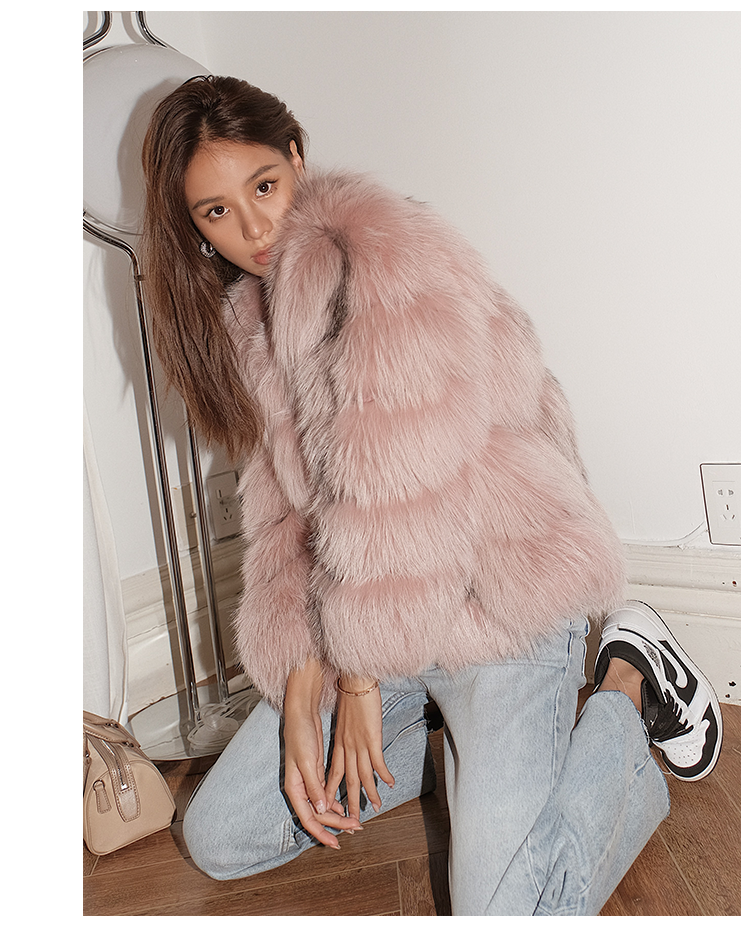 Fur Lady Collection Free Logo OEM Europe Style Long V Neck Real Fox Fur Coat Women  female Vintage m