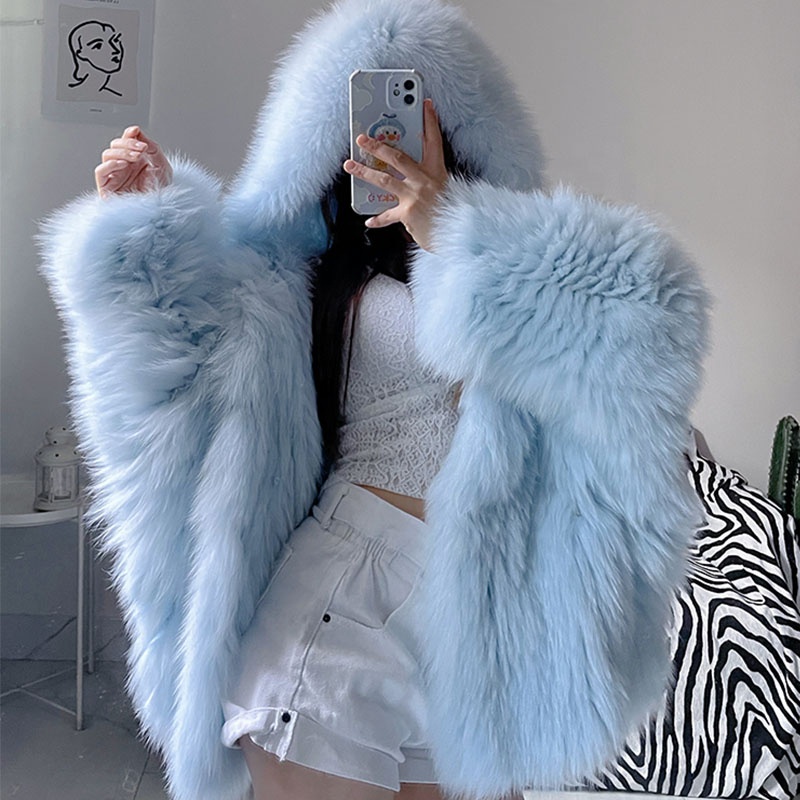 New Arrival Plus Size Coats Women Winter Y2K Fluffy Knitted Jacket Natural Real  Fox Fur Coat
