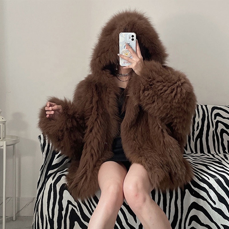 New Arrival Plus Size Coats Women Winter Y2K Fluffy Knitted Jacket Natural Real  Fox Fur Coat
