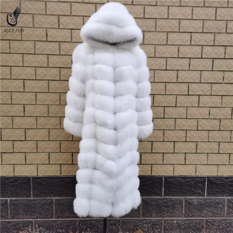 2020 Custom supply Classic Fashion Long Black Fur Coat Winter Women Fox Fur Coat with Hood