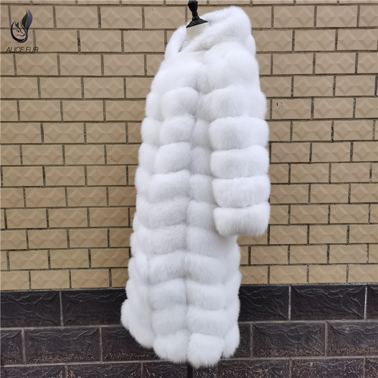 2020 Custom supply Classic Fashion Long Black Fur Coat Winter Women Fox Fur Coat with Hood