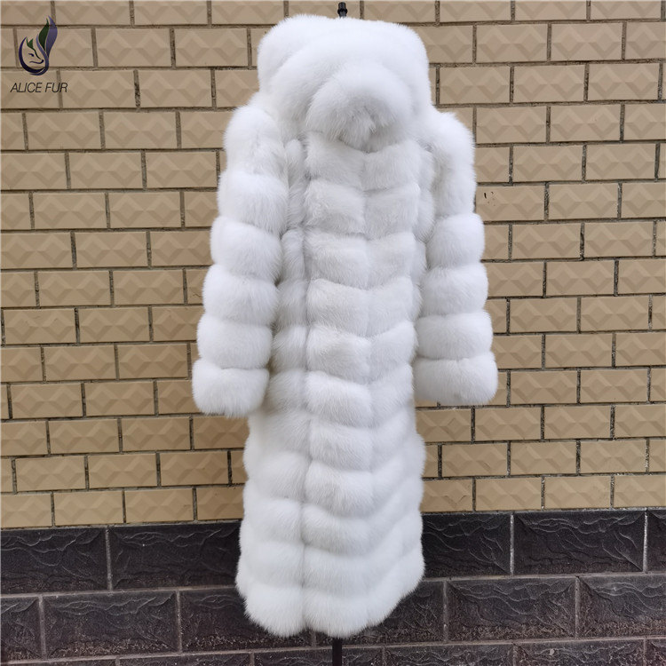 2020 Custom supply Classic Fashion Long Black Fur Coat Winter Women Fox Fur Coat with Hood