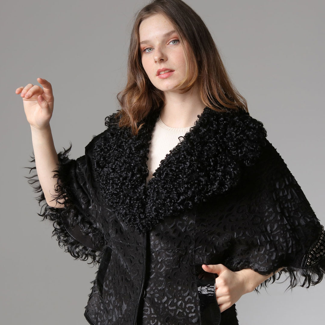 Genuine Leather Black Women's Leopard Patterned Coat  BCK1569  New Season Luxury Autumn Winter Best 