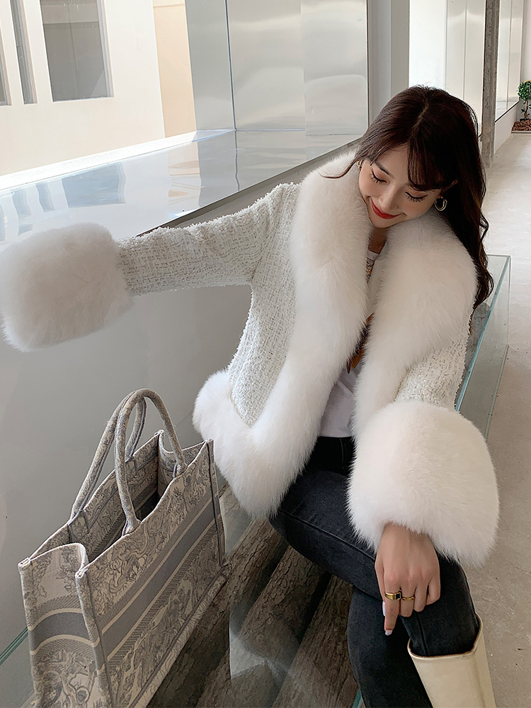 New 2022 Women luxury cloths for Women Natural Fox Fur Jacket Knitted Wool Cashmere Blended Coat