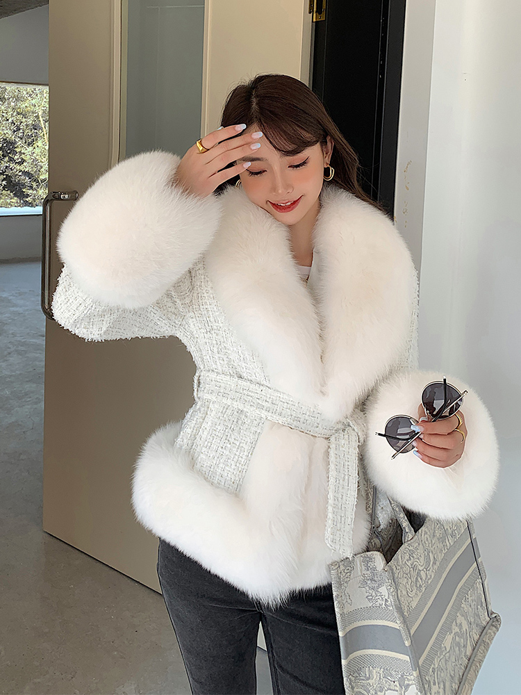 New 2022 Women luxury cloths for Women Natural Fox Fur Jacket Knitted Wool Cashmere Blended Coat