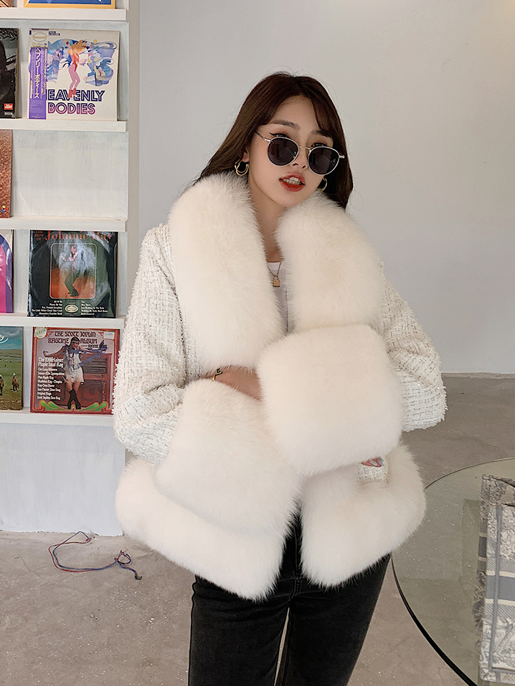 New 2022 Women luxury cloths for Women Natural Fox Fur Jacket Knitted Wool Cashmere Blended Coat