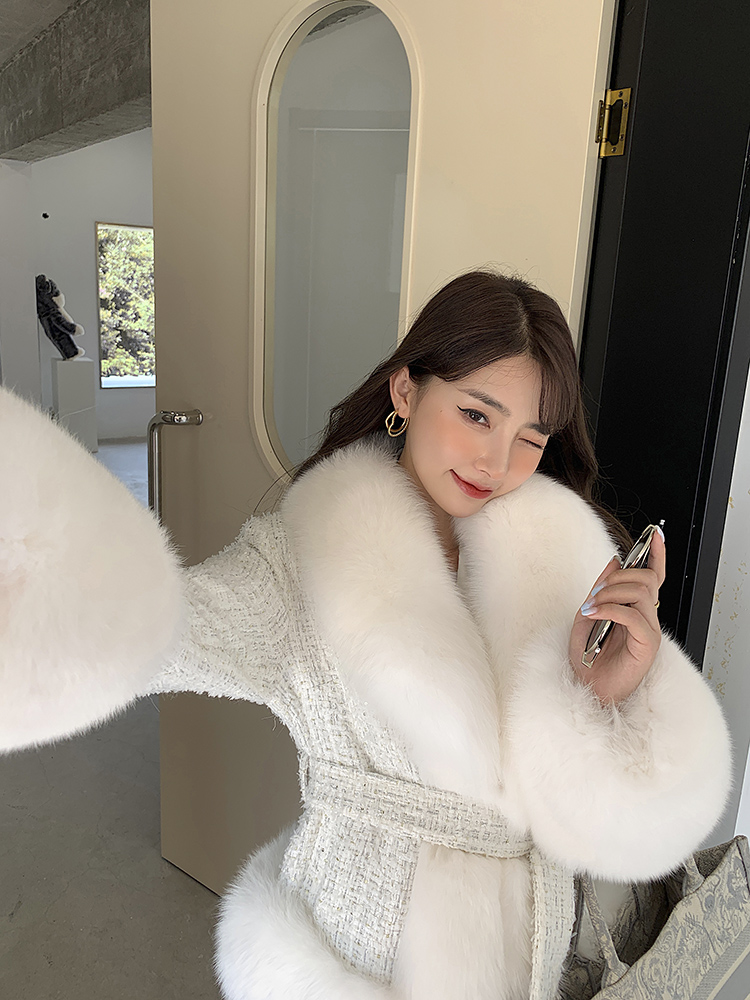 New 2022 Women luxury cloths for Women Natural Fox Fur Jacket Knitted Wool Cashmere Blended Coat