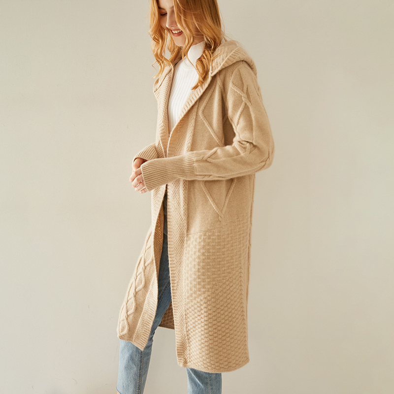Women's Winter Top Casual High Quality Knitted Long 100% Cashmere Cardigan Sweater Coat