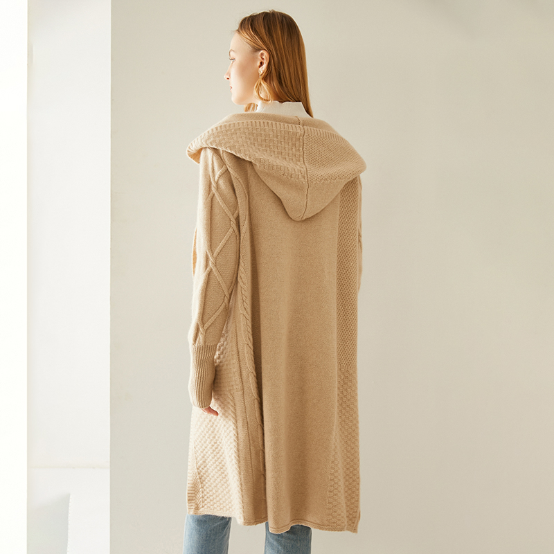 Women's Winter Top Casual High Quality Knitted Long 100% Cashmere Cardigan Sweater Coat