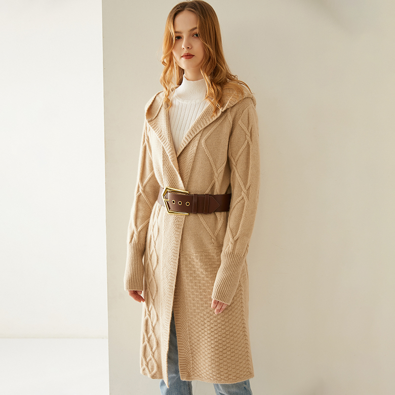 Women's Winter Top Casual High Quality Knitted Long 100% Cashmere Cardigan Sweater Coat