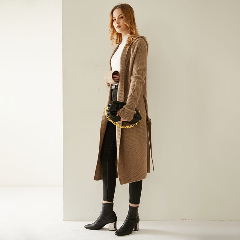 Women's Winter Top Casual High Quality Knitted Long 100% Cashmere Cardigan Sweater Coat