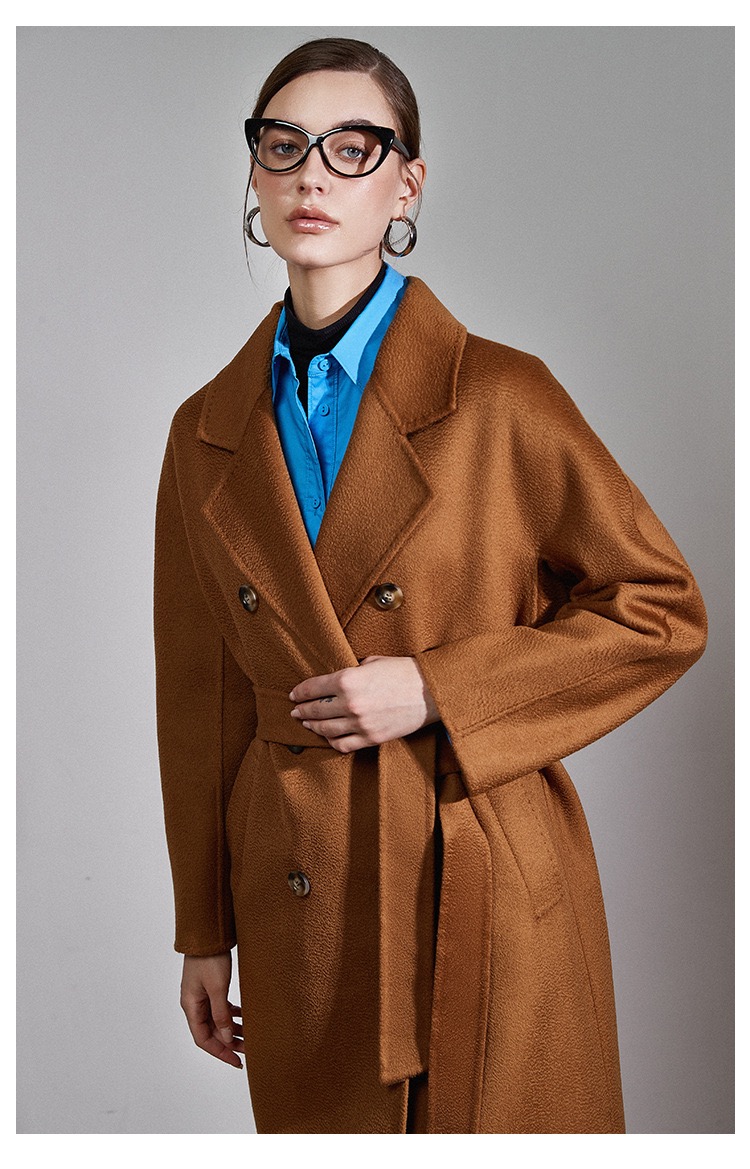 Customization High quality Handmade Women's Double-breasted Long Australian wool Cashmere Water ripp