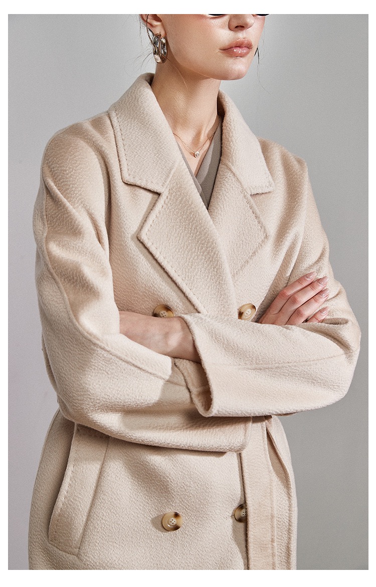 Customization High quality Handmade Women's Double-breasted Long Australian wool Cashmere Water ripp