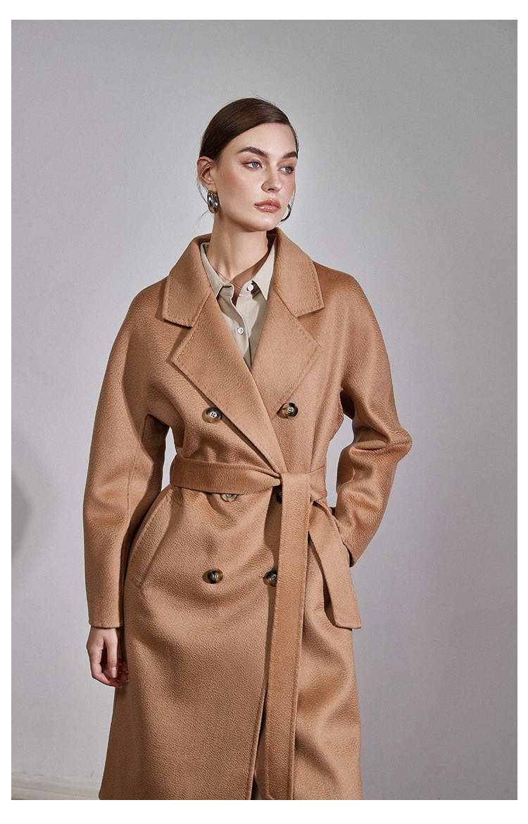 Customization High quality Handmade Women's Double-breasted Long Australian wool Cashmere Water ripp