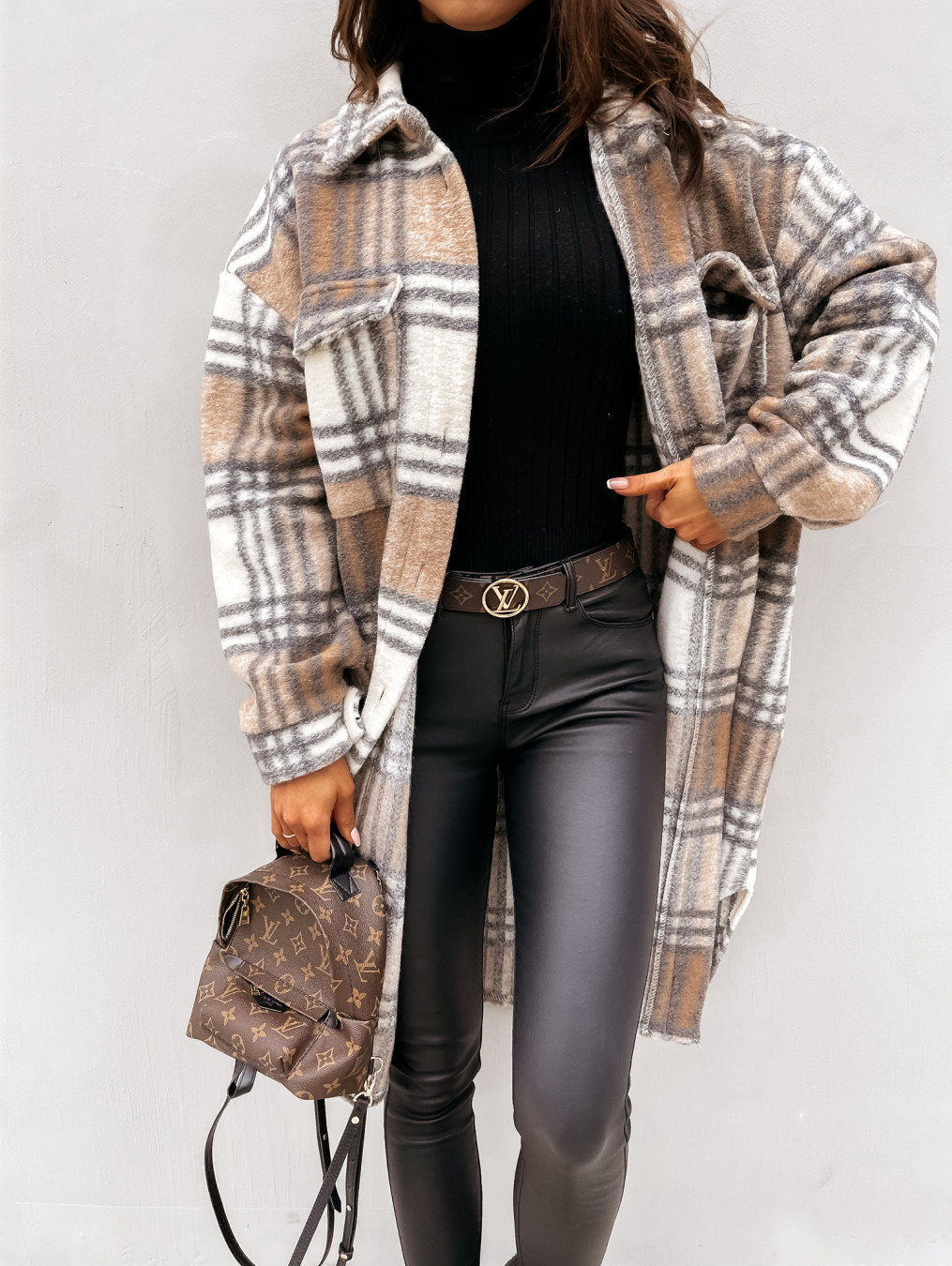 2021 Plaid Print Long Coat Fashion Women Loose Poc
