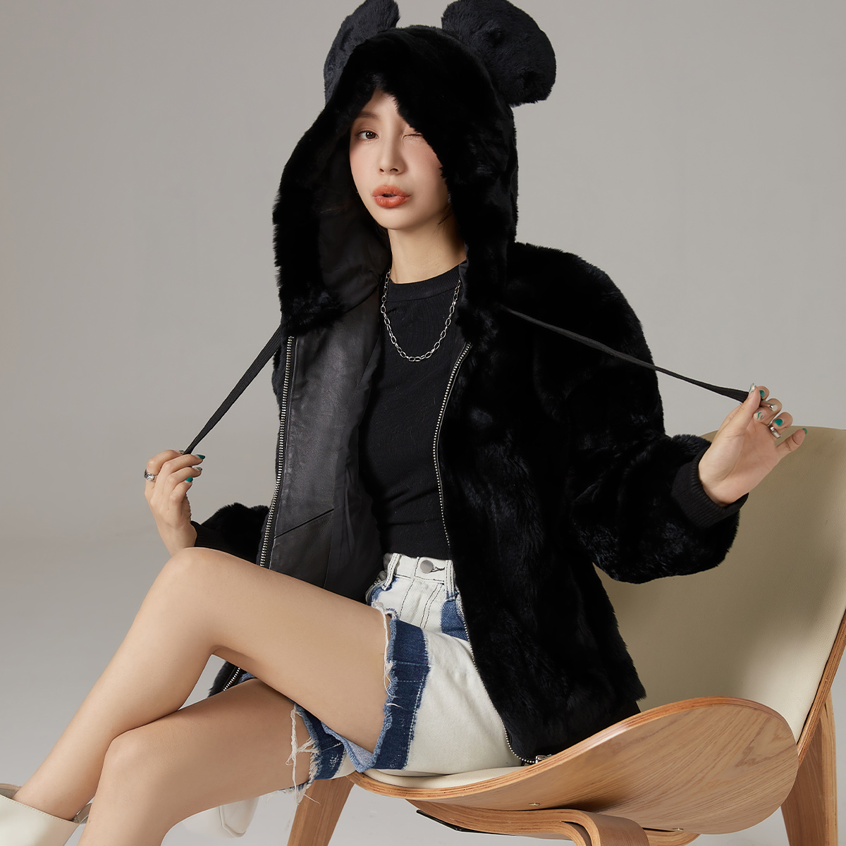 Winter Long Mink Fur Leather Girl Jacket Coat Winter Jacket For Women