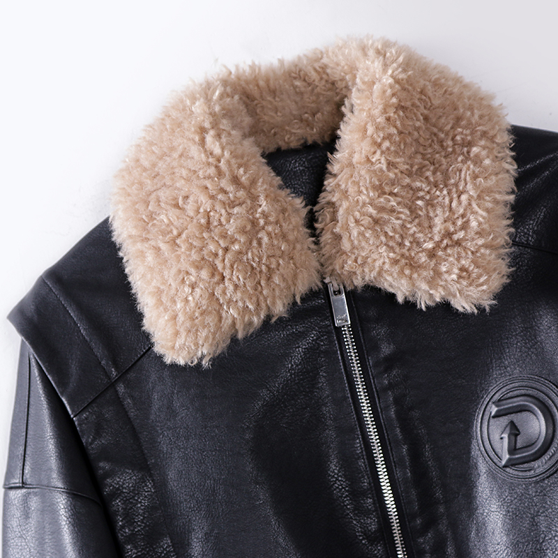 Stylish solid color leather coat with fur women winter jacket clothes plus size winter coat for wome