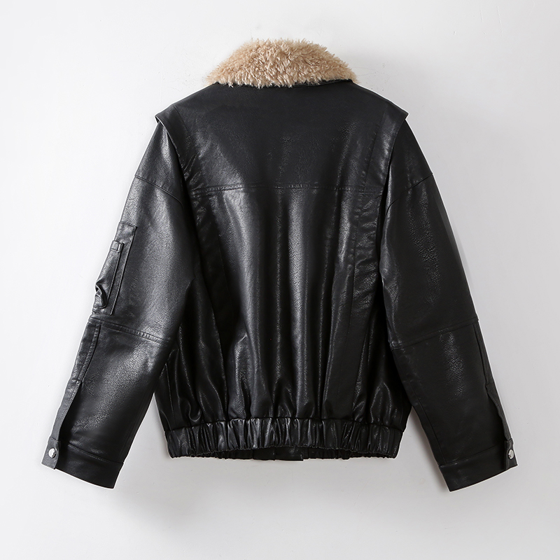 Stylish solid color leather coat with fur women winter jacket clothes plus size winter coat for wome