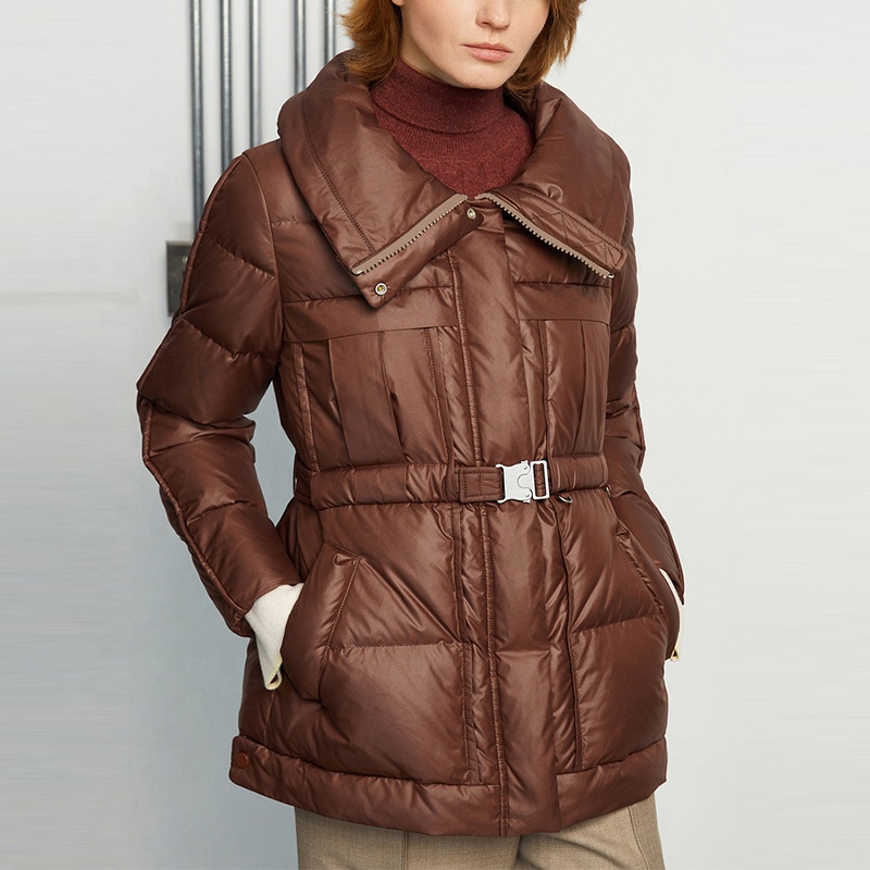 YuFan Winter Outdoors Wear Down Hooded Jacket Woman Bubble Coat Adjustable Waist Sashes Slim Women J