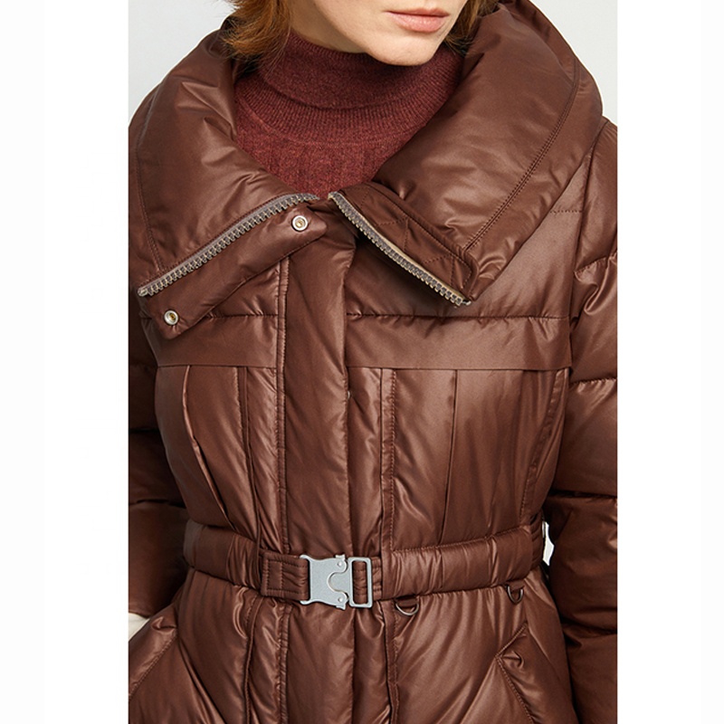 YuFan Winter Outdoors Wear Down Hooded Jacket Woman Bubble Coat Adjustable Waist Sashes Slim Women J