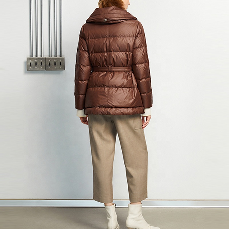 YuFan Winter Outdoors Wear Down Hooded Jacket Woman Bubble Coat Adjustable Waist Sashes Slim Women J